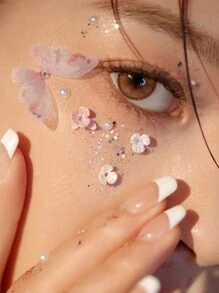 水钻闪光纹身贴纸化妆女士眼影脸水钻珠宝眼妆水晶泪钻仿珍珠镂空金属蝴蝶 - 彩色 - 查看 2