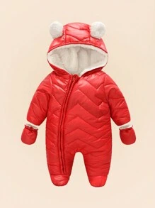 Baby Boy Winter Padded Jumpsuit, Windproof, Thick Warm, Newborn Outwear Crawling Suit For Boys And Girls - Red - View 3