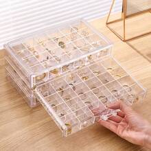 珠寶收納盒具有多個層和隔層,可放置耳環、戒指和項鍊,防塵攜帶顯示盒 - 無色 - 查看 5