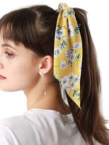 1 件秋冬可爱女士面料花卉可拆卸发巾发圈雪纺花卉发圈发带马尾辫固定器发圈二合一复古配饰适合女士女孩