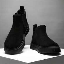 秋冬高筒踝靴,時尚休閒男鞋 - 黑色 - 查看 3