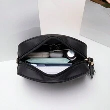 Quilted Square Crossbody Bag, Classic Metal Decor Zipper Purse, Faux Leather Shoulder Bag