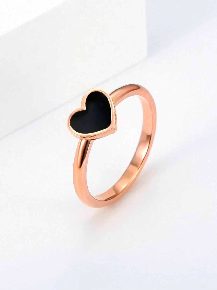 MONALLY 18k電鍍1件豪華時尚可愛的心形戒指,不鏽鋼珠寶,感恩節媽媽/老師禮物西方風格 - 玫瑰金 - 查看 1