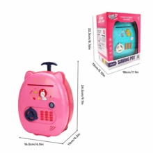 手提箱造型大号存钱罐玩具，创意塑料防盗储蓄罐，带自动取钞口，移动金库，圣诞节生日礼物，指纹验证密码锁，多种音乐可选，不含3节AA电池，圣诞节生日礼物 - 粉色 - 查看 2