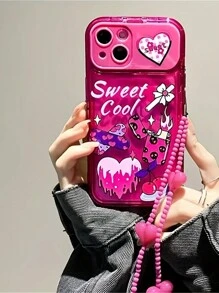 1 件粉色可爱卡通镜面相机心形手链透明手机壳适用于 Apple iPhone16 15 14 13 12 11 X XR XS 8 7 Mini Plus Pro Max SE，复活节甜美酷炫礼物，圣诞节万圣节装饰/生日礼物， - 玫紅色 - 查看 2