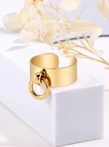 1件時尚開口戒指,帶有圓形吊墜 - 金黃色 - 查看 1