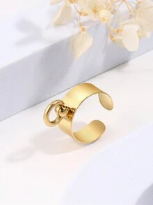 1件時尚開口戒指,帶有圓形吊墜 - 金黃色 - 查看 2