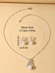 1 set/1 st halsband och 1 par örhängen, charmigt kristallpärlhänge med droppformade halsband och örhängen, present till kvinnor på helgdagar och födelsedagar - Silver - Visa 4