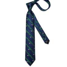 Dibangu 男士領帶絲質婚禮聖誕領帶口袋方袖扣夾套裝佩斯利圖案 4 件套 - 藍色 - 查看 2