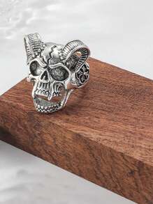 10pcs Punk Style Rings Set Including Skull, Wolf, Lion, Buddha Head Shaped Men's Rings - Antique Silver - View 6