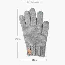 1pair Full Finger Solid Colored Winter Warmth Thicken Touchscreen & Writing & Cycling Gloves - Black - View 10