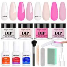 法式指甲藝術美甲,4色丙烯酸浸漬系統液體套裝,具有底層上層激活劑全能型,適用於美甲沙龍diy初學者延伸套裝 - 玫紅色 - 查看 1