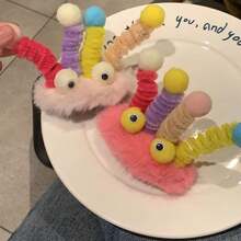 1只有趣大眼睛毛球髮夾,可愛古怪的髮飾