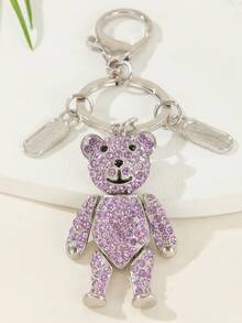 1pc Women'S Lovely Diamond-Studded Bear Shaped Keychain, Charm Gift With Full Diamond Decoration For Car Key, Friend Gift, Anniversary, Valentine'S Day - Purple - View 2