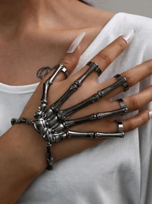 1 PC Fashion Personality Punk Skull Hand Bone Versatile Five Finger Ring Bracelet Adjustable One Piece Ring - Silver - View 8