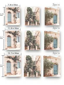 3 件套現代簡約風格帆布印花牆藝術套裝,小鎮風景元素,適合客廳和臥室,可重複使用和可拆卸 - 彩色 - 查看 8