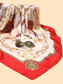 Casual Fashionable Chain & Square Scarf - Red - View 10