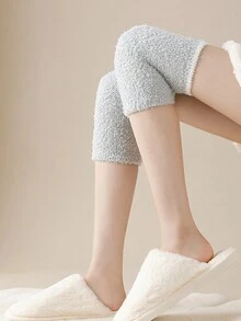 5雙/套女款隨機可愛加厚珊瑚絨腿套,秋冬季節必備 - 彩色 - 查看 3