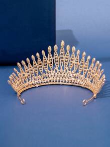 1件女士水晶皇冠鑲嵌鑽石皇后頭飾,適用於女孩生日、新娘大型婚禮皇冠 - 粉色 - 查看 3