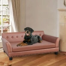 Extra Large Dog Sofa Bed: Dogs Indoor Raised Lounge Chaise Couches Made by Faux Leather - Big Fancy Doggy Furniture Style Beds Mattress Orthopedic for Giant Breed Brown,Christmas Gift to Pets - 40.2 英寸 x 28.3 英寸 x 15.7 英寸 - 查看 2