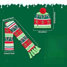 2入組針織提花帽與圍巾套裝,配有led燈,彩色冬季帽子與圍巾,適用於男女成人與兒童,完美適用於聖誕節和生日派對