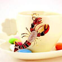 Creative And Cute Crystal-studded Lobster Night Snack Car Keychain For Men And Women, Wholesale Animal Pattern Gift Jewelry - Red - View 2