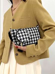 Lightweight And Easy To Carry, Fashionable Houndstooth Pattern, Made Of Polyester, With A Small Wallet, Women's Shoulder Bag, Suitable For College Students, Shopping, Travel, And Daily Commuting, Also Suitable For Teenagers, Women, And College Students, An Ideal Choice For Office, Work, Business, And Commuting. - Black and White - View 4