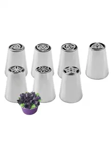 7pcs/set Russian Stainless Steel Pastry Tips Set For Diy Cake Decoration Baking Tools - Silver - View 7