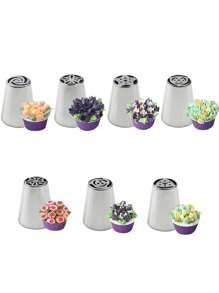 7pcs/set Russian Stainless Steel Pastry Tips Set For Diy Cake Decoration Baking Tools - Silver - View 2