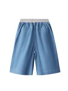 Annil Tween Girl Summer Casual Skin-Friendly Wide-Leg Loose Breathable Denim Cropped Pants - Blue - View 3