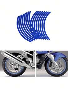 摩托車輪胎反光貼 摩托車車18吋鋼圈輪胎貼裝飾配件 通用型 - 藍色 - 查看 3