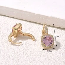 2 Miếng Mạ vàng Đồng & Khối Zirconia  Bông tai stud , Châu Âu và Châu Mỹ Phong cách Của phụ nữ Mặc hàng ngày Hoa tai - Nhiều màu - Xem 6