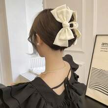 1入女士白色超大蝴蝶結髮卡和髮夾，優雅甜美的日常髮飾 - 白色 - 查看 3