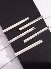 5pcs/set Silver Metal Luxury Business Style Simple Flower Brooch With Diamond & Matte Tie Clip Set, Men's Jewelry