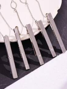5pcs/set Silver Metal Luxury Business Style Simple Flower Brooch With Diamond & Matte Tie Clip Set, Men's Jewelry