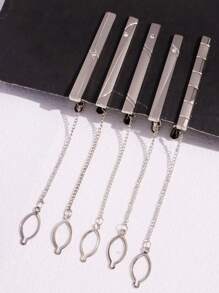 5pcs/set Silver Metal Luxury Business Style Simple Flower Brooch With Diamond & Matte Tie Clip Set, Men's Jewelry