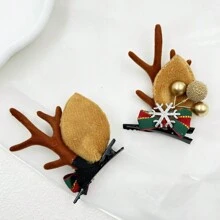 1對聖誕節髮夾,帶雪花、蝴蝶結和鹿角
