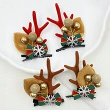 1對聖誕節髮夾,帶雪花、蝴蝶結和鹿角