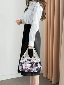 Của phụ nữ Thanh lịch Túi tote , Da giả Túi đeo vai , Đa chức năng Làm việc Thanh lịch Mô hình hoa Túi tote , Đúng mốt Da giả Túi đeo vai , Sành điệu Tay cầm Top Ví - Màu xanh lam - Xem 2