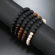 5pcs/set Multi-layered Natural volcanic rock and Wood Bead Bracelet, Suitable for Men's Daily Wear or as a Holiday Gift - Multicolor - View 3