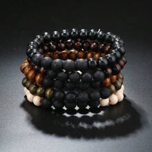 5pcs/set Multi-layered Natural volcanic rock and Wood Bead Bracelet, Suitable for Men's Daily Wear or as a Holiday Gift - Multicolor - View 1