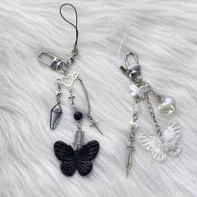 1 件女式 Y2k 千禧蝴蝶钥匙扣创意独特手机项链个性化耳机套包饰物最佳朋友礼物钥匙链饰物钥匙挂绳 Therian - 彩色 - 查看 1