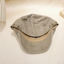 1入男女適用的卡其色復古洗水日式休閒貝雷帽,時尚防風可調節新聞男女設計帽子 - 均碼 - 查看 3