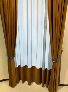 1pc Modern & Simple Style Thick Velvet Curtains With American Style Cloth & Gauze Shade, Suitable For Living Room And Bedroom - pale yellow - View 4