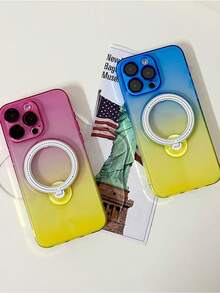 高端商務多功能tpu+pc材料可旋轉金屬支架男士手機殼,支援無線充電 - 藍黃色 - 查看 3