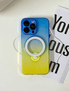 高端商務多功能tpu+pc材料可旋轉金屬支架男士手機殼,支援無線充電 - 藍黃色 - 查看 1