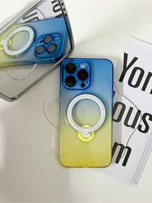 高端商務多功能tpu+pc材料可旋轉金屬支架男士手機殼,支援無線充電 - 藍黃色 - 查看 2