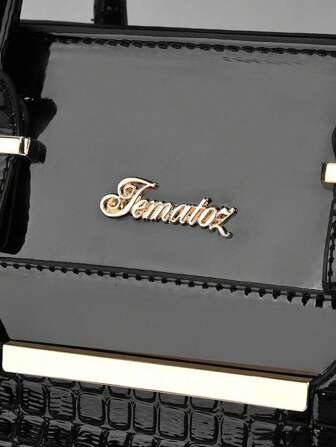 2pcs/Set Fashionable Handbag Set, Glossy Leather Letter Embossed Tote Bag And Large Capacity Crocodile Pattern Shoulder Bag, Suitable For Daily Use And Parties, Day Gifts, Mom Gifts, 's Essentials, Bag Shopping, Holiday, Back To School Bags, Waterproof, White-Collar Workers, Work, Business, Commute, Holiday