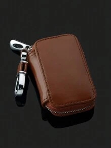 1pc Large Capacity Black Car Key Case For Both Men And Women, With Remote Key Protection - Brown - View 1