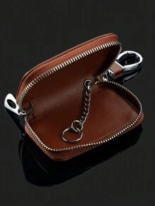 1pc Large Capacity Black Car Key Case For Both Men And Women, With Remote Key Protection - Brown - View 2